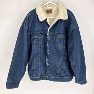 VTG 70s Sears Roebuck & Co Denim Shearling Lined Jacket Snap Closure Mens Sz 3XL